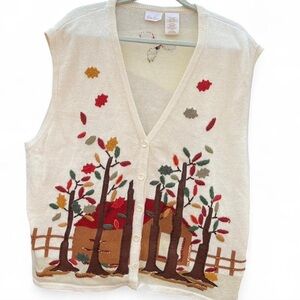 Bobbie Brooks Cream and Red Embroidered Sweater
